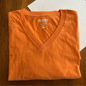 Men’s Bright Orange Classic V-Neck T-Shirt | Size Large | Cotton | Old Navy